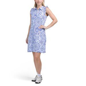 G LIFESTYLE BLUE PAISLEY Upf 50 Short Sleeve Polo Mini Dress With Shorts